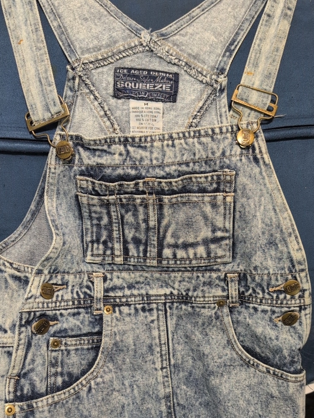 Squeeze Vintage Acid Wash Jean Skirtalls Overalls Medium Retro Y2K Pinafore